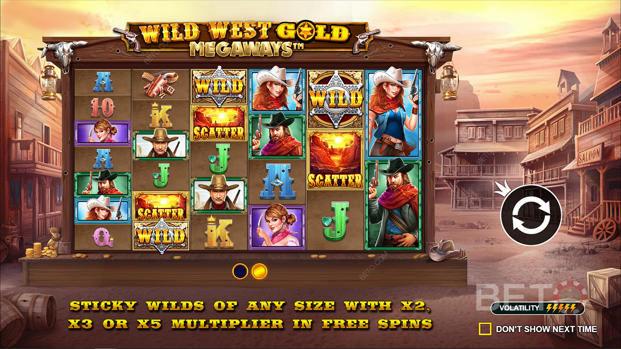 Sticky Wilds z mnożnikami do 5x są w slocie Wild West Gold Megaways.