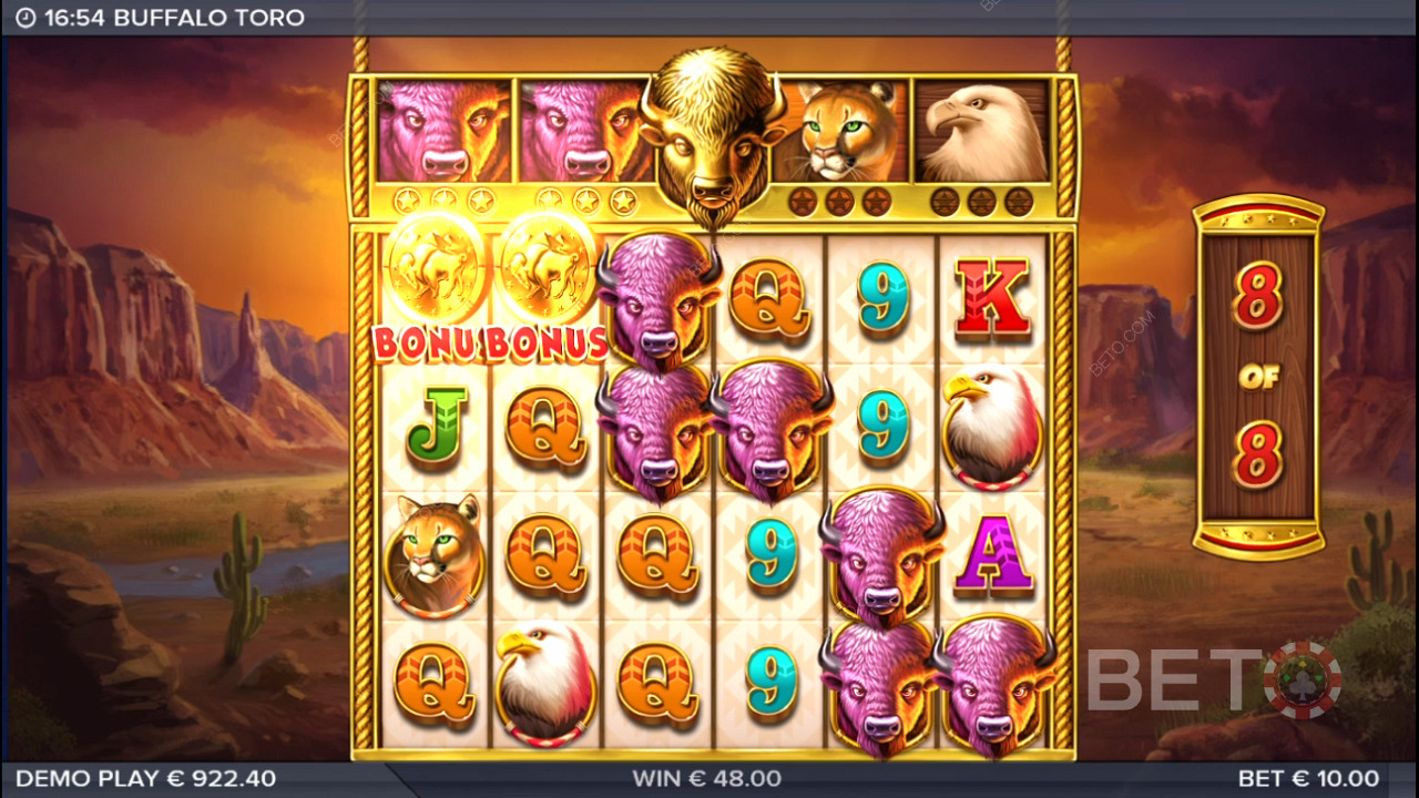 Ulepsz wysoko płatne symbole w symbole bawoła podczas premii Free Spins