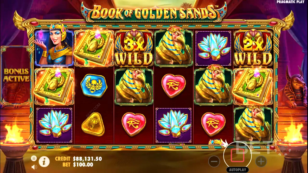 Multiplier Wilds pojawiają się w slocie online Book of Golden Sands