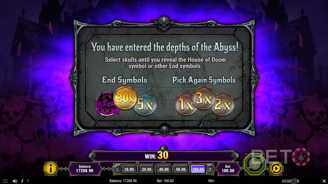 Odblokuj grę bonusową Skulls of Abyss, aby odblokować najlepszy potencjał wygranych dzięki mnożnikom