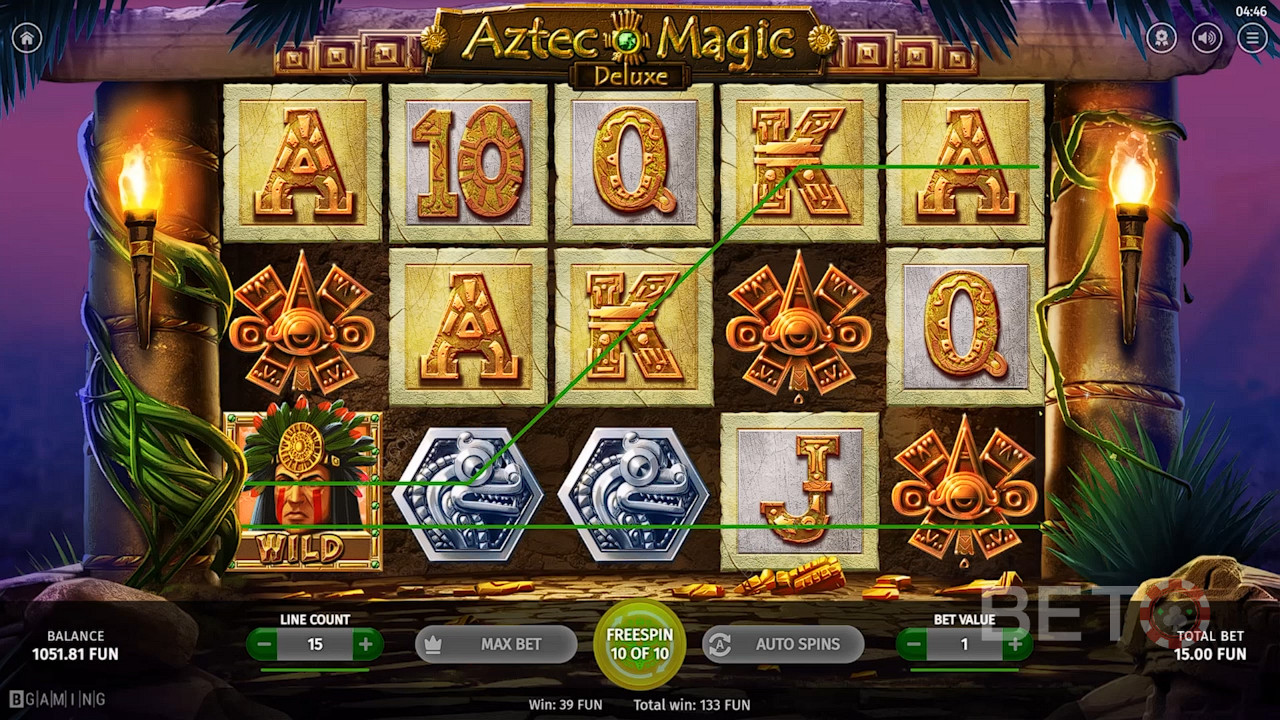 Aztecki wojownik Wild pomoże stworzyć wygrane w grze kasynowej Aztec Magic Deluxe