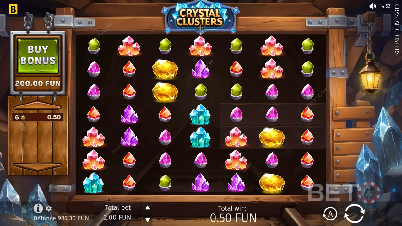 Opis dodatkowych funkcji w grze „Crystal Clusters” firmy BGaming