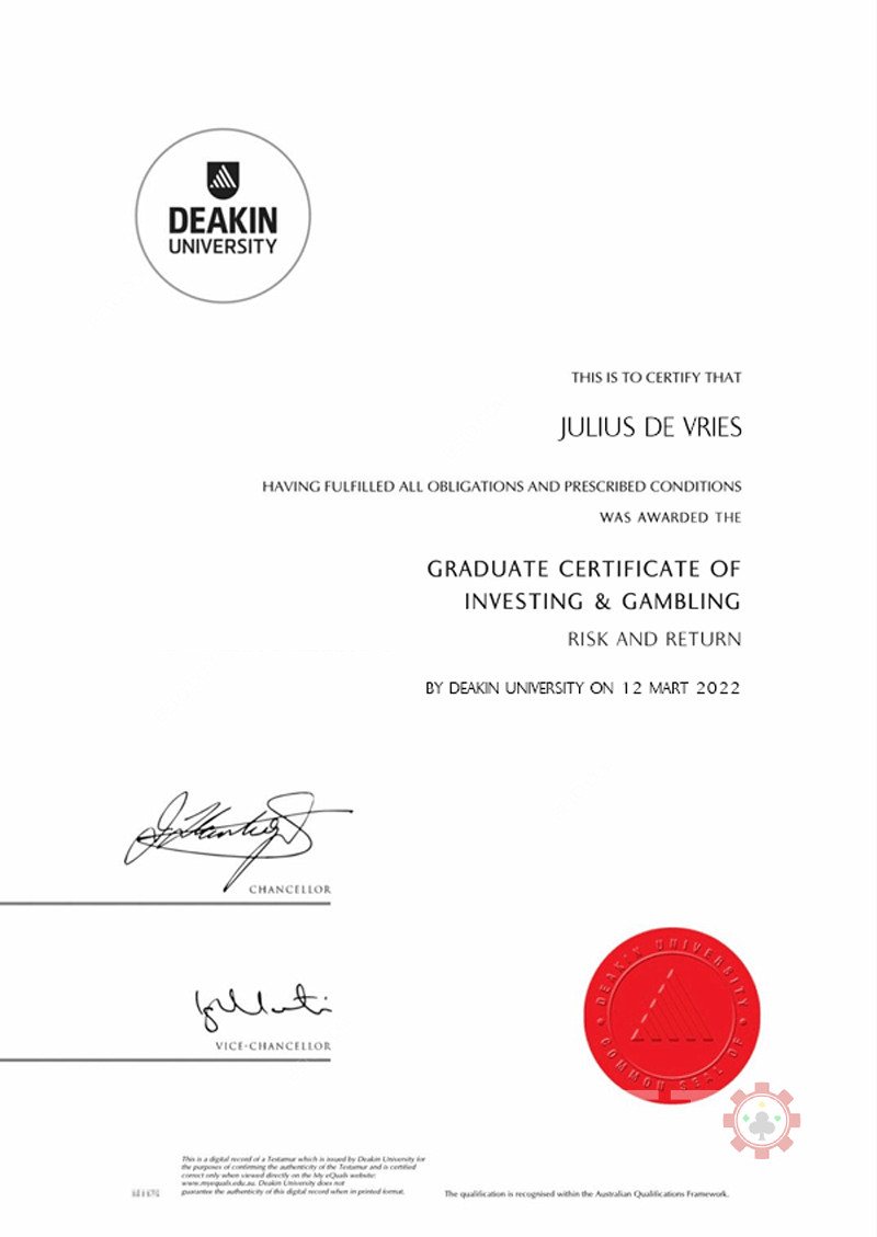 Julius de Vries - Certyfikowany na Uniwersytecie Deakin