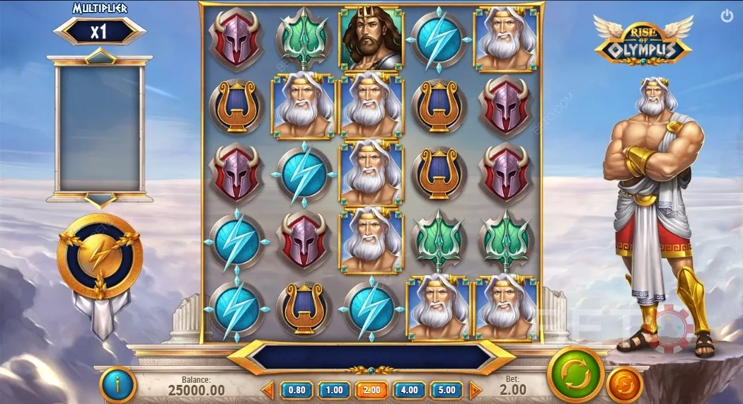 Zagraj w Rise of Olympus, który oferuje 3 funkcje bonusowe i symbole bogów