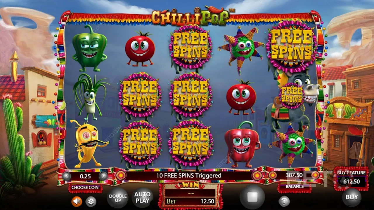 Przykładowa rozgrywka automatu wideo ChilliPop o tematyce meksykańskiej
